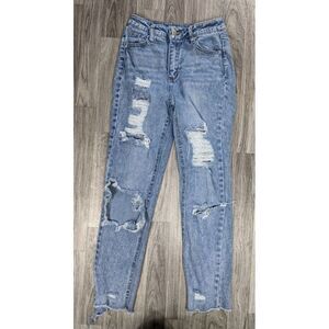 (3/$35) Tinseltown Juniors Size 1 Distressed Whiskered Skinny Denim Blue Jeans